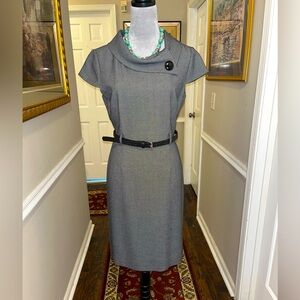 Preloved Dark Gray Tahari Belted Career Sheath Dress